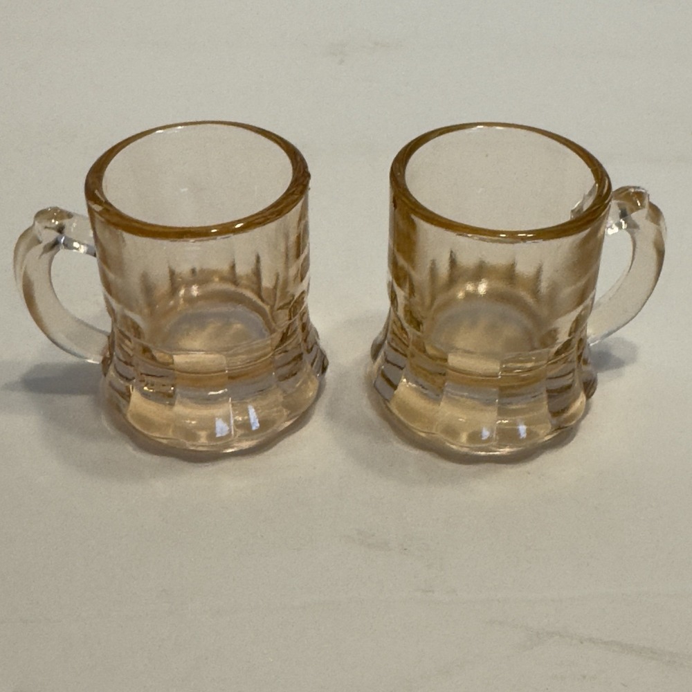 Set 2 Pink/orange Depression Glass Shot Handle Round Bottom Federal? Vintage